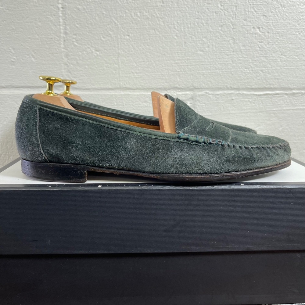 Allen Edmonds Cavanaugh Green Suede Penny Loafers Slip On Dress Shoes Men's 10 D